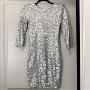 ASOS Silver Sequin Fitted Body-con Dress - Size S